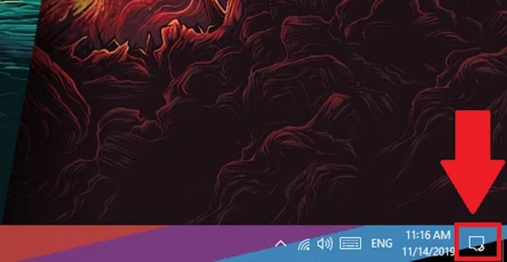 Mở cửa sổ Action Center