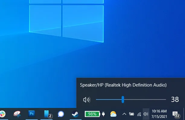 Giao diện kiểm tra và điều chỉnh mức âm lượng trên thanh Taskbar Windows