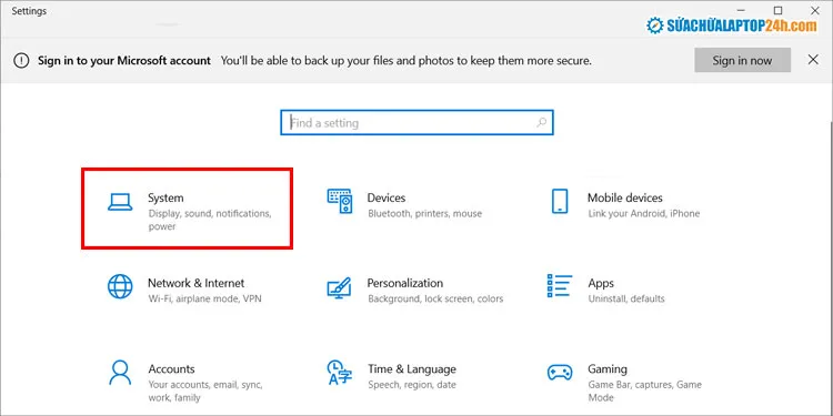 Chế độ System trong Windows Settings