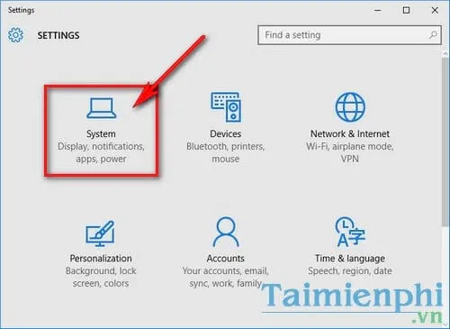 Giao diện cài đặt System trong Windows Settings