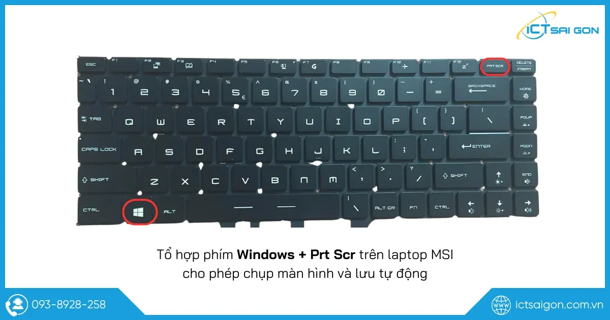 Tổ hợp phím Windows và PrtSc trên bàn phím laptop MSI