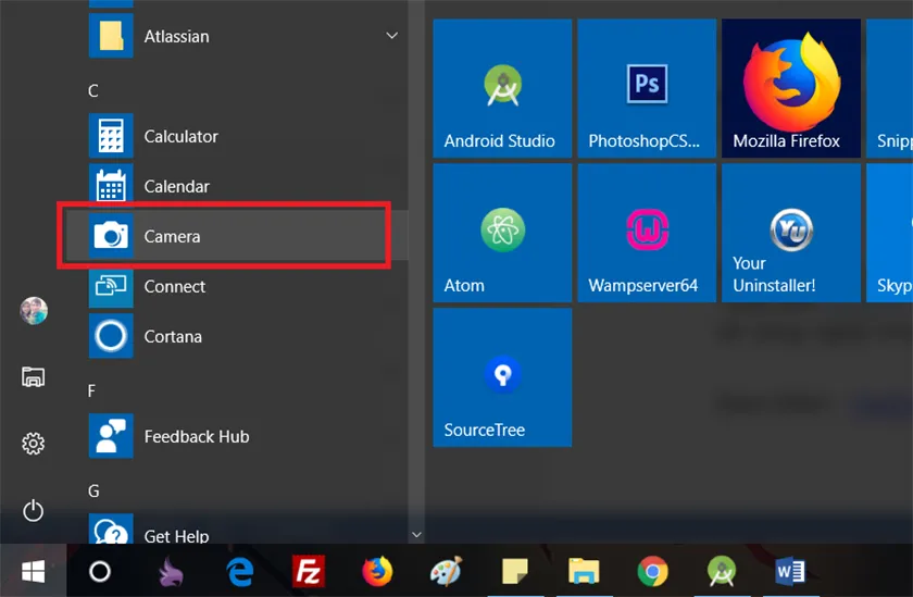 Tìm kiếm và mở ứng dụng Camera trên Windows 10