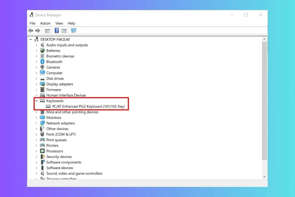 Trong Device Manager, nhấn vào mũi tên bên cạnh Keyboards để mở danh sách các thiết bị bàn phím được kết nối