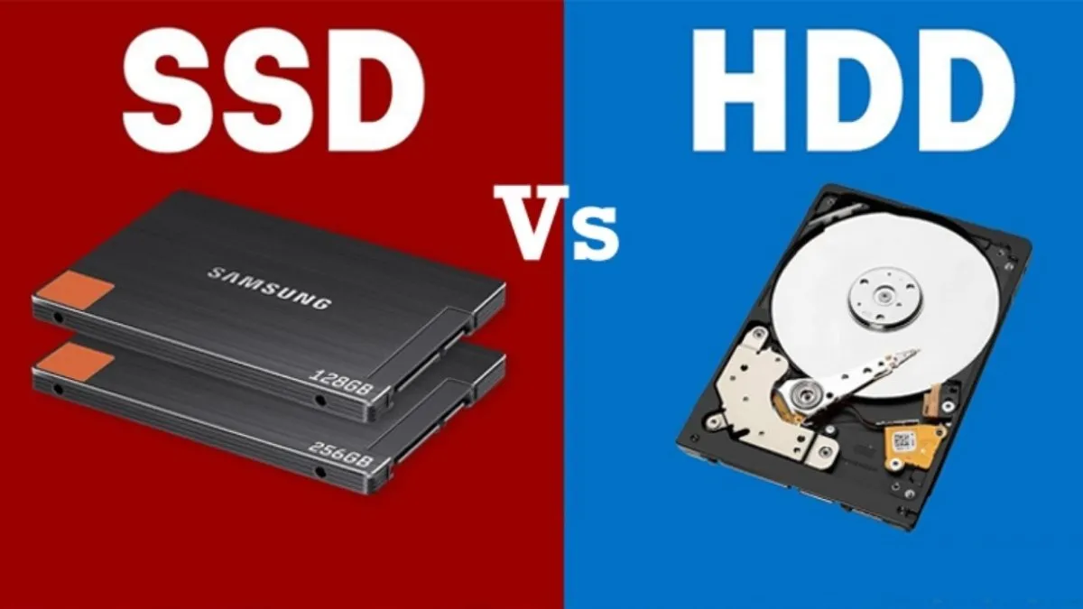 Hình ảnh minh họa cấu tạo bên trong của hai loại ổ cứng SSD và HDD