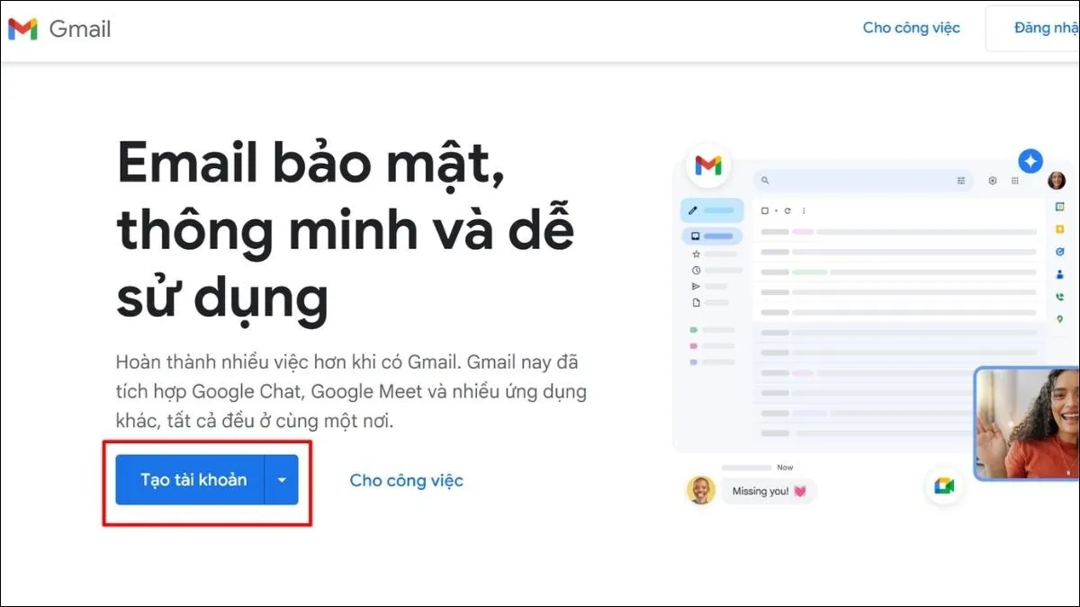 Click vào "Tạo tài khoản"