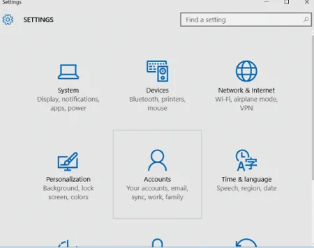 Giao diện Cài đặt Tài khoản trên Windows 10/11