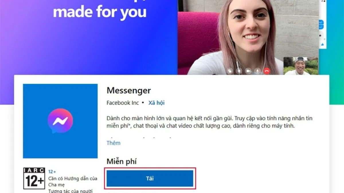 Chọn nút "Get" hoặc "Tải Miễn Phí" để cài đặt ứng dụng Messenger