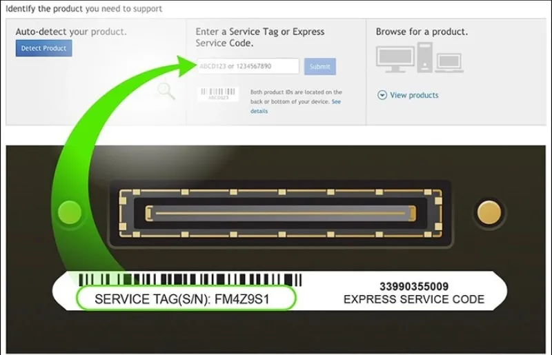Mô tả Service Tag (mã dịch vụ) là một chuỗi ký tự độc nhất gắn liền với laptop Dell