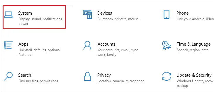 Truy cập vào mục Settings > Chọn System