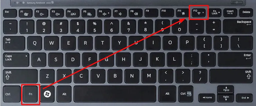 Phím tắt Fn và biểu tượng Wi-Fi trên bàn phím laptop HP Windows 10 để mở mạng