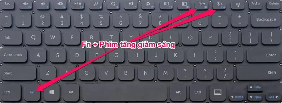 Hình ảnh minh họa tổ hợp phím Fn và phím chức năng điều chỉnh độ sáng màn hình