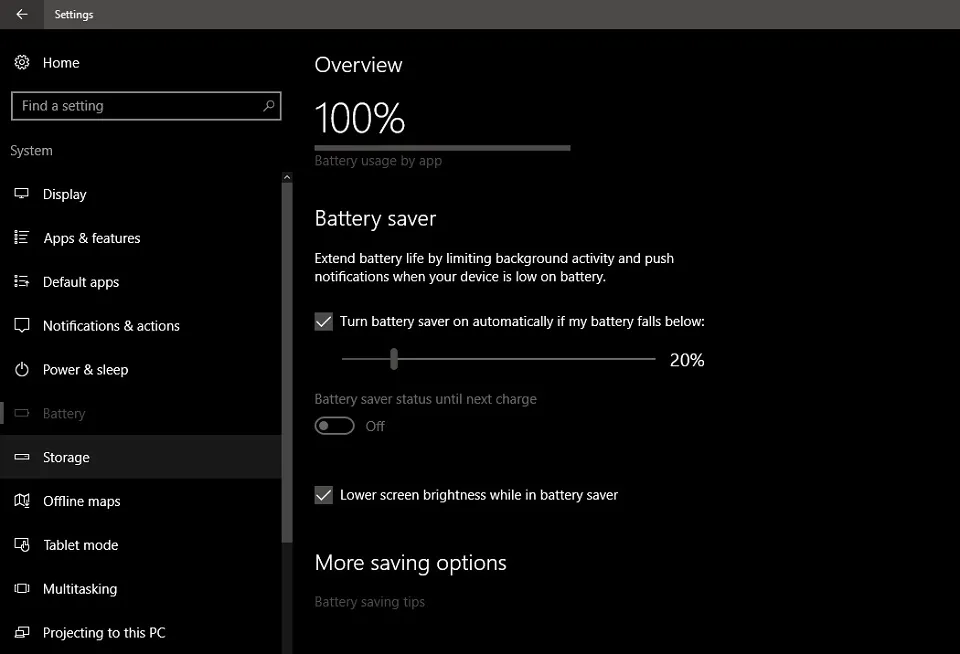 Thiết lập Battery Saver trong cài đặt Windows 10/11